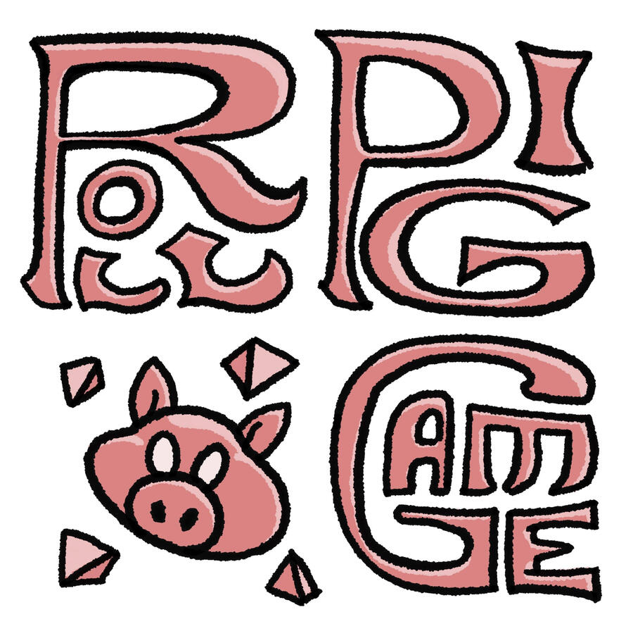 Roll pig game logo, with a pig face surrounded by pyramids