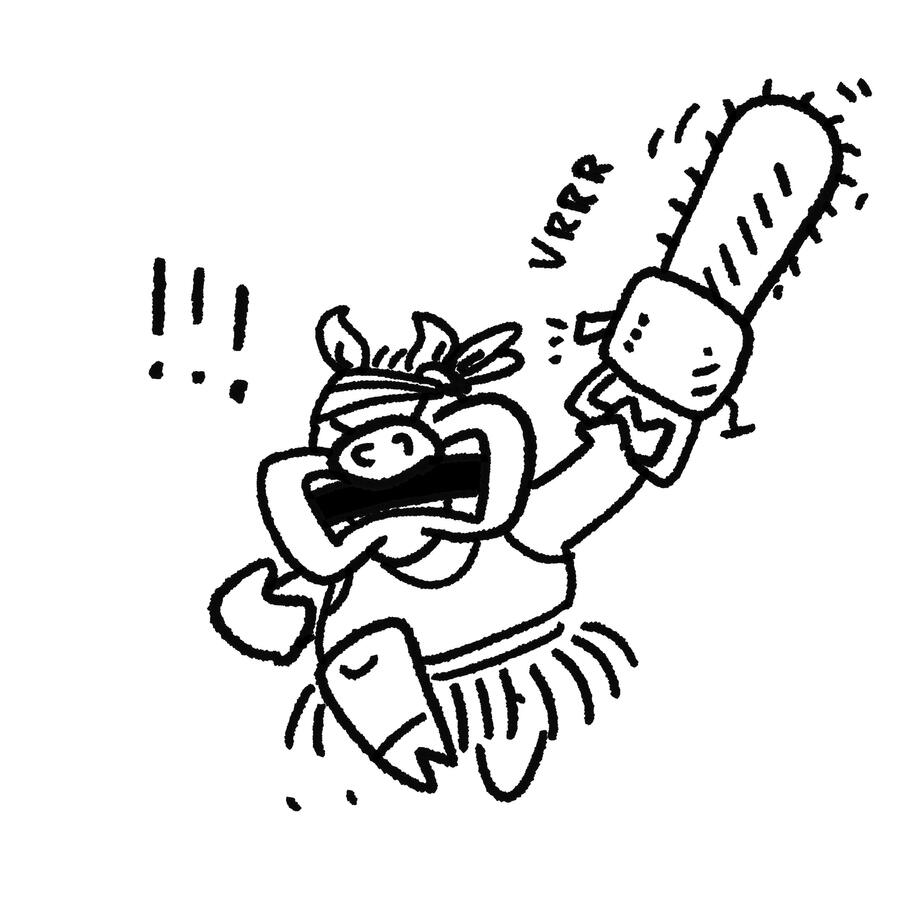 A warrior pig with a chainsaw, coming into attack!